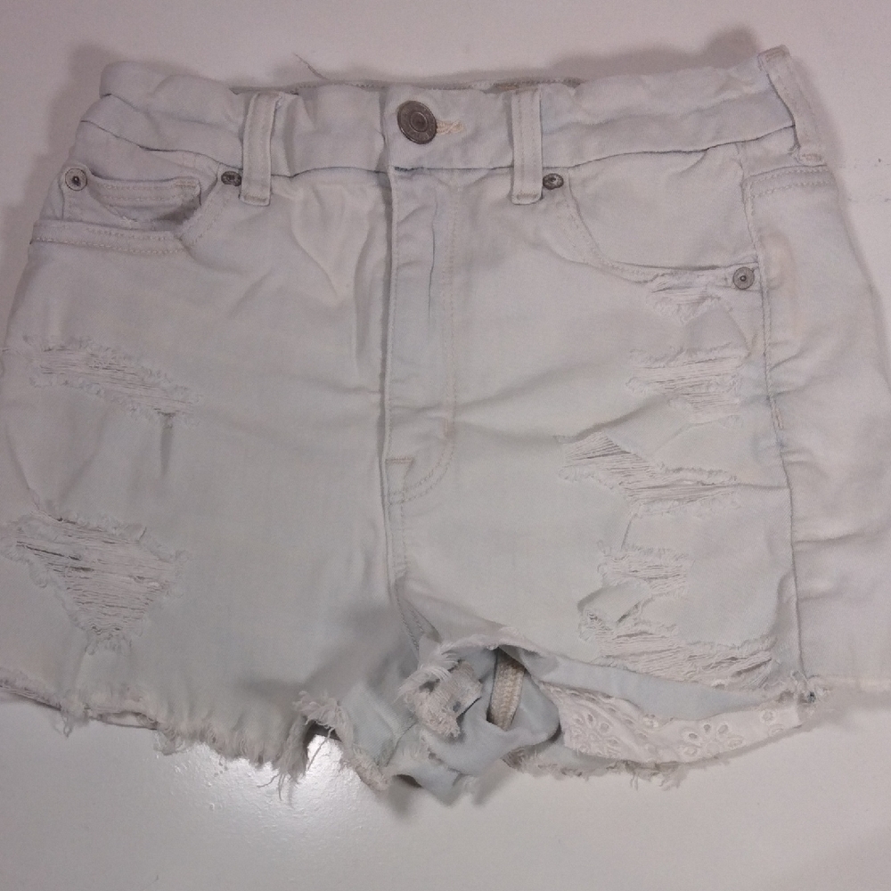 American Eagle Curvy High-rise Women's Distressed White Denim Shorts Size 6 Fun